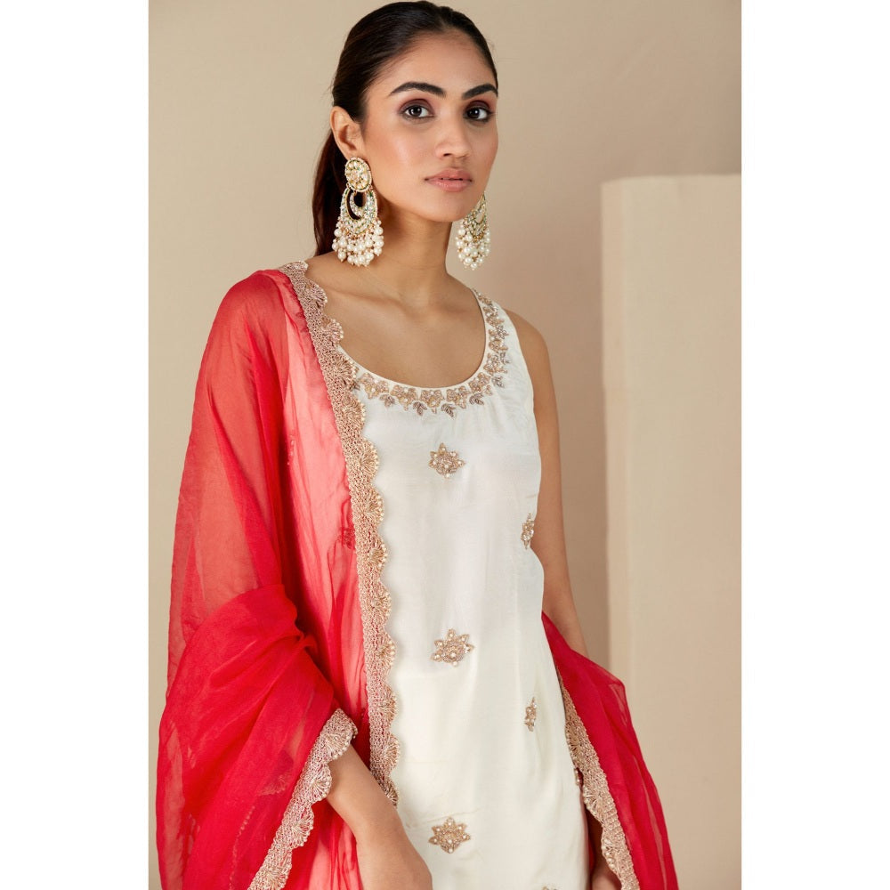 Suruchi Parakh Womens Off White Embellished Kurta with Sharara and Dupatta (Set of 3)