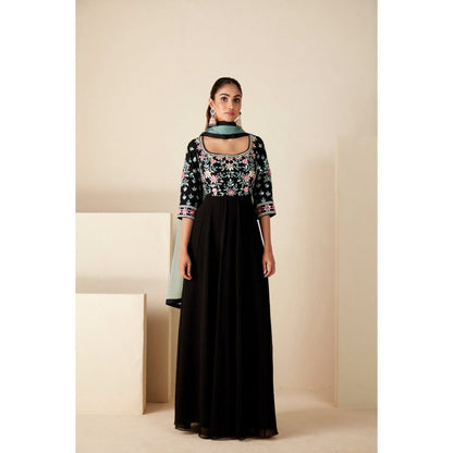 Suruchi Parakh Womens Black Mirror Work Anarkali Kurta and Dupatta (Set of 2)