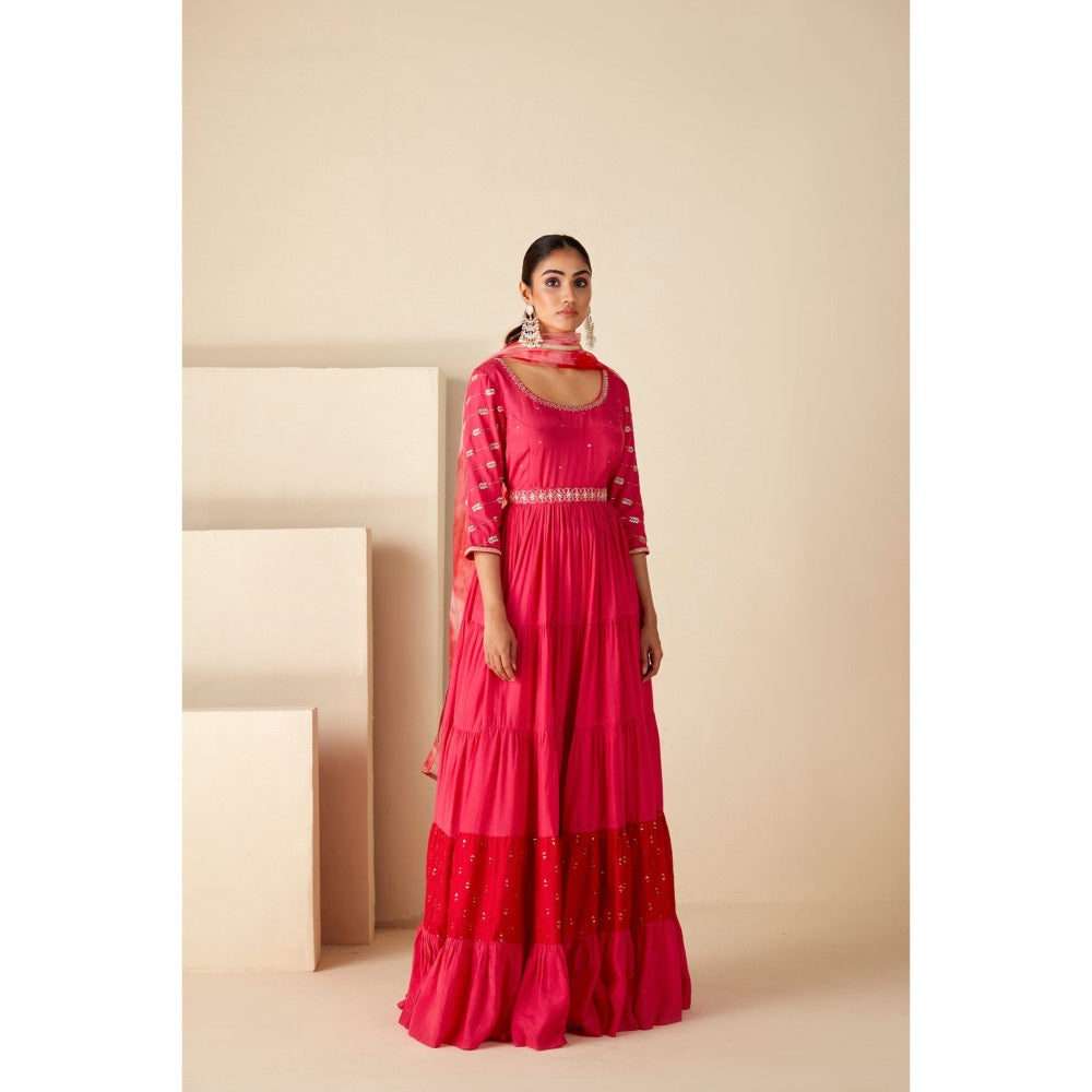 Suruchi Parakh Womens Pink Embellished Anarkali Kurta and Dupatta (Set of 2)