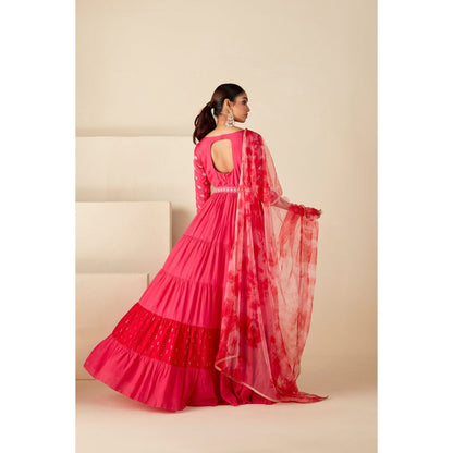 Suruchi Parakh Womens Pink Embellished Anarkali Kurta and Dupatta (Set of 2)