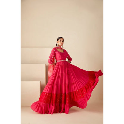 Suruchi Parakh Womens Pink Embellished Anarkali Kurta and Dupatta (Set of 2)