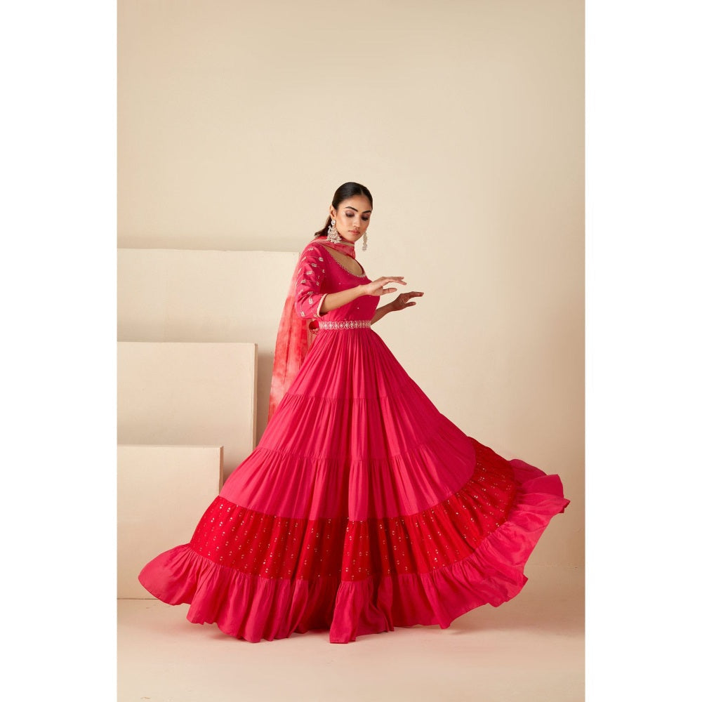 Suruchi Parakh Womens Pink Embellished Anarkali Kurta and Dupatta (Set of 2)