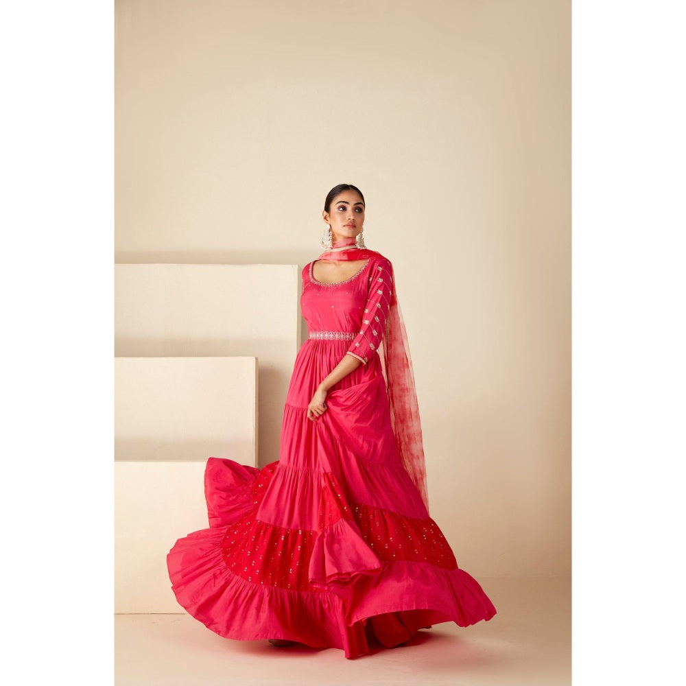 Suruchi Parakh Womens Pink Embellished Anarkali Kurta and Dupatta (Set of 2)