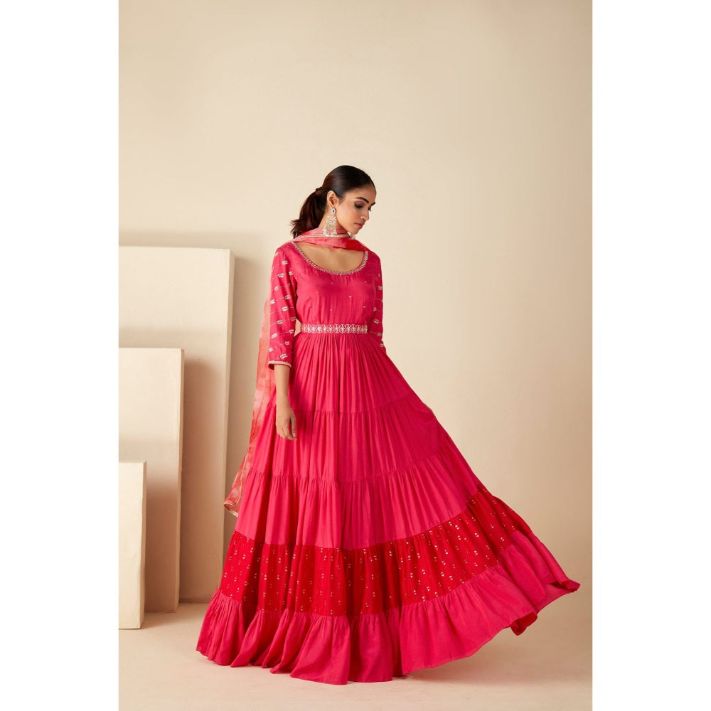 Suruchi Parakh Womens Pink Embellished Anarkali Kurta and Dupatta (Set of 2)