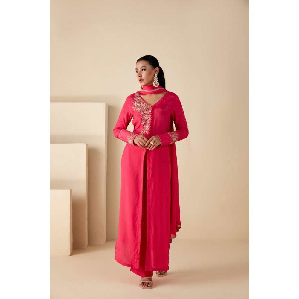 Suruchi Parakh Womens Pink Embroidered Kurta with Pant and Dupatta (Set of 3)