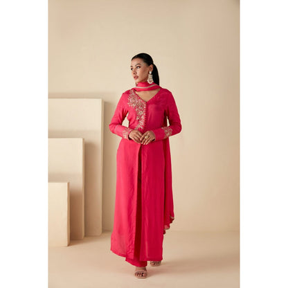 Suruchi Parakh Womens Pink Embroidered Kurta with Pant and Dupatta (Set of 3)