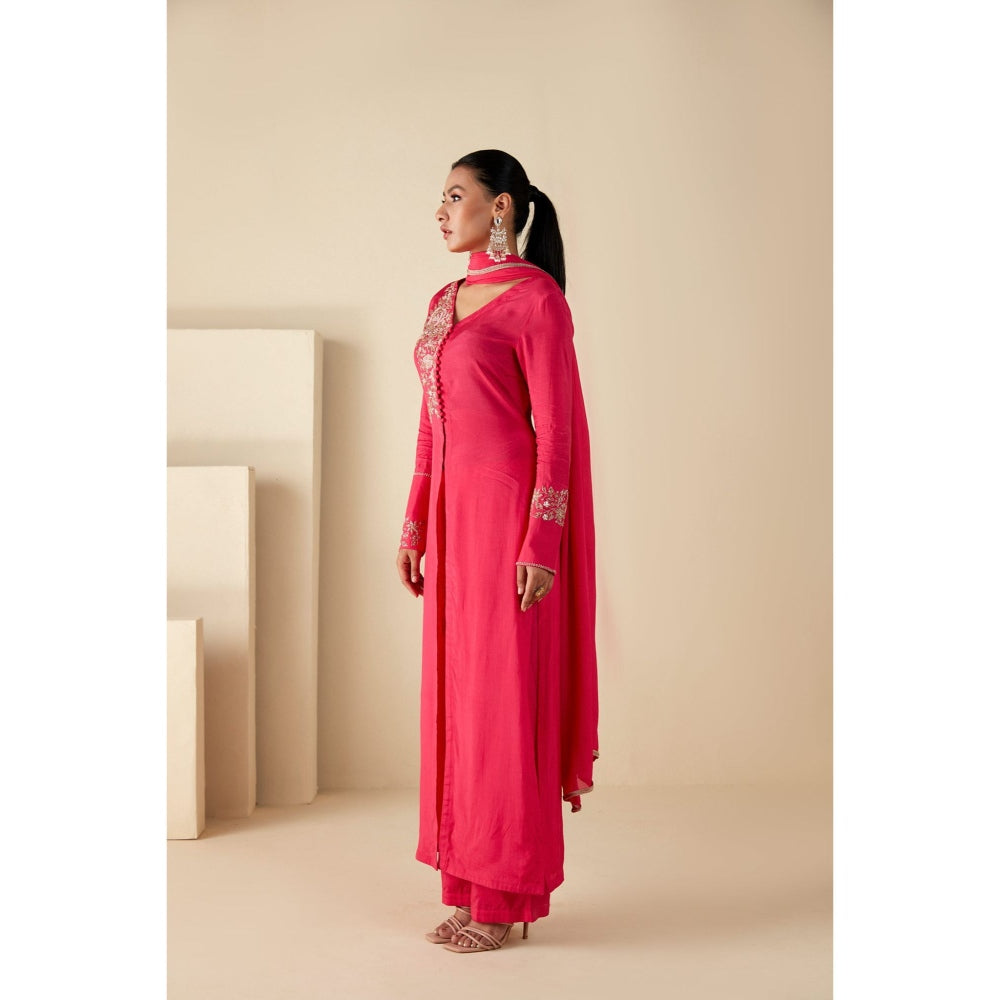 Suruchi Parakh Womens Pink Embroidered Kurta with Pant and Dupatta (Set of 3)