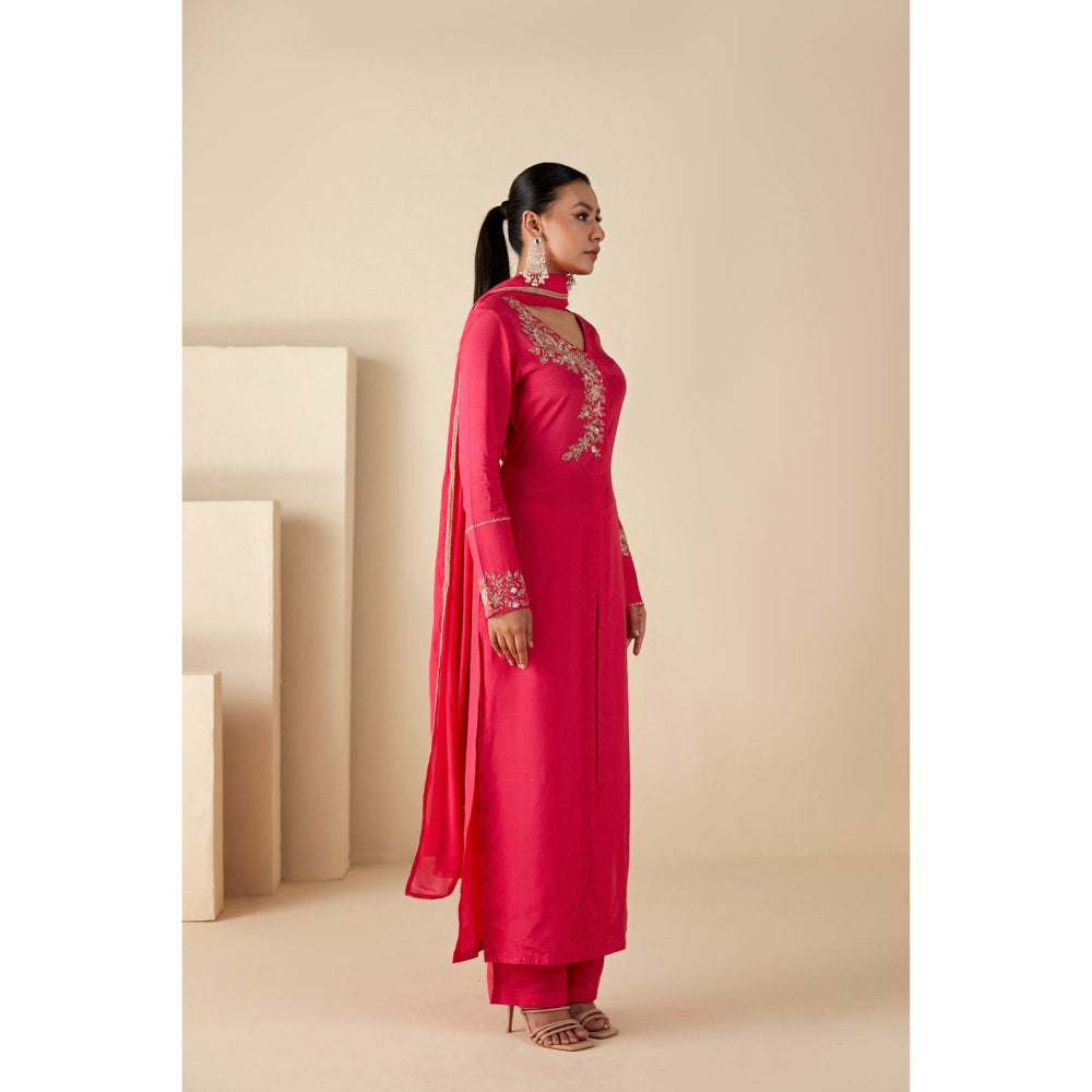 Suruchi Parakh Womens Pink Embroidered Kurta with Pant and Dupatta (Set of 3)