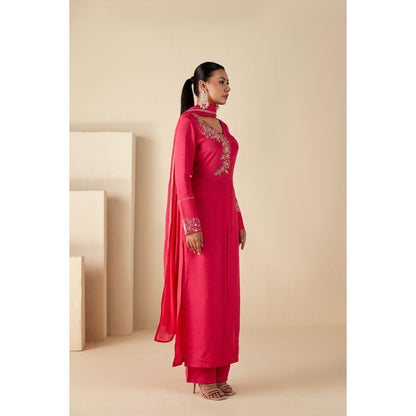 Suruchi Parakh Womens Pink Embroidered Kurta with Pant and Dupatta (Set of 3)