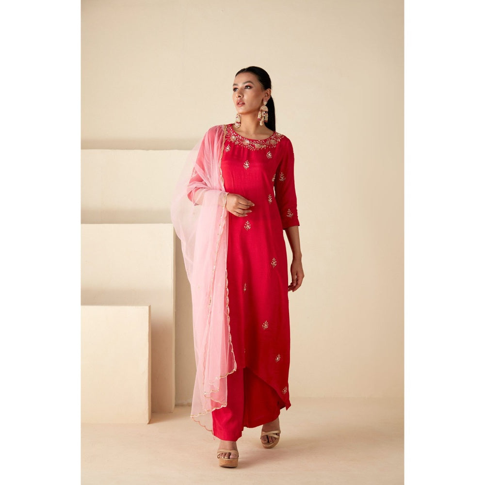 Suruchi Parakh Womens Pink Embroidered Kurta with Pant and Dupatta (Set of 3)