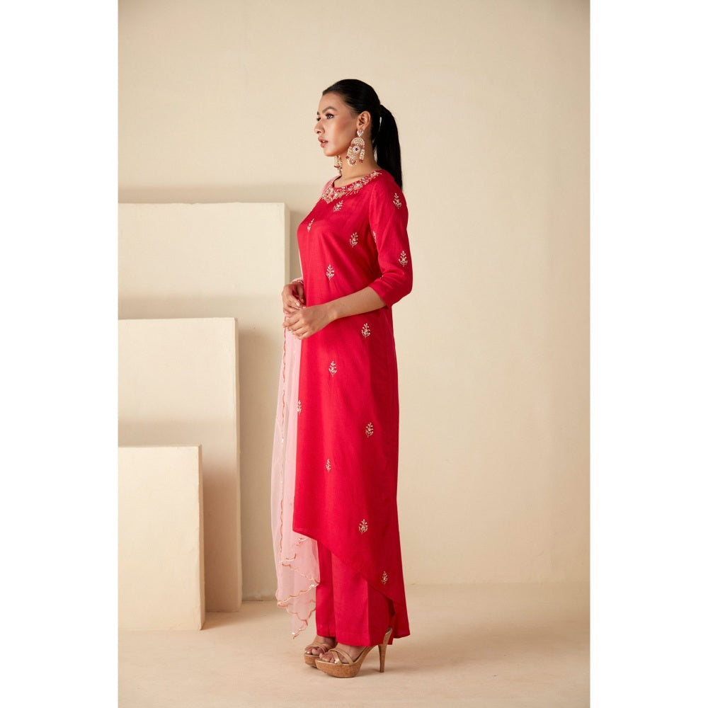 Suruchi Parakh Womens Pink Embroidered Kurta with Pant and Dupatta (Set of 3)