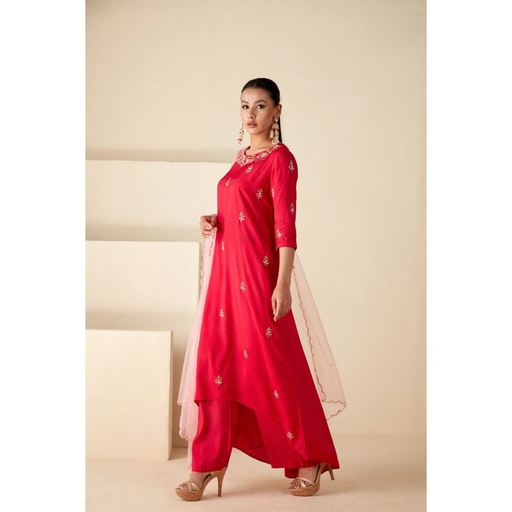 Suruchi Parakh Womens Pink Embroidered Kurta with Pant and Dupatta (Set of 3)