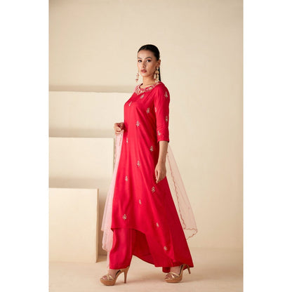 Suruchi Parakh Womens Pink Embroidered Kurta with Pant and Dupatta (Set of 3)