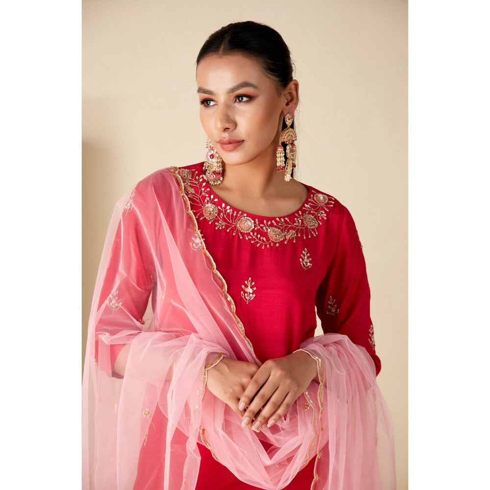 Suruchi Parakh Womens Pink Embroidered Kurta with Pant and Dupatta (Set of 3)