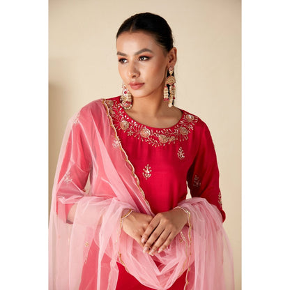 Suruchi Parakh Womens Pink Embroidered Kurta with Pant and Dupatta (Set of 3)