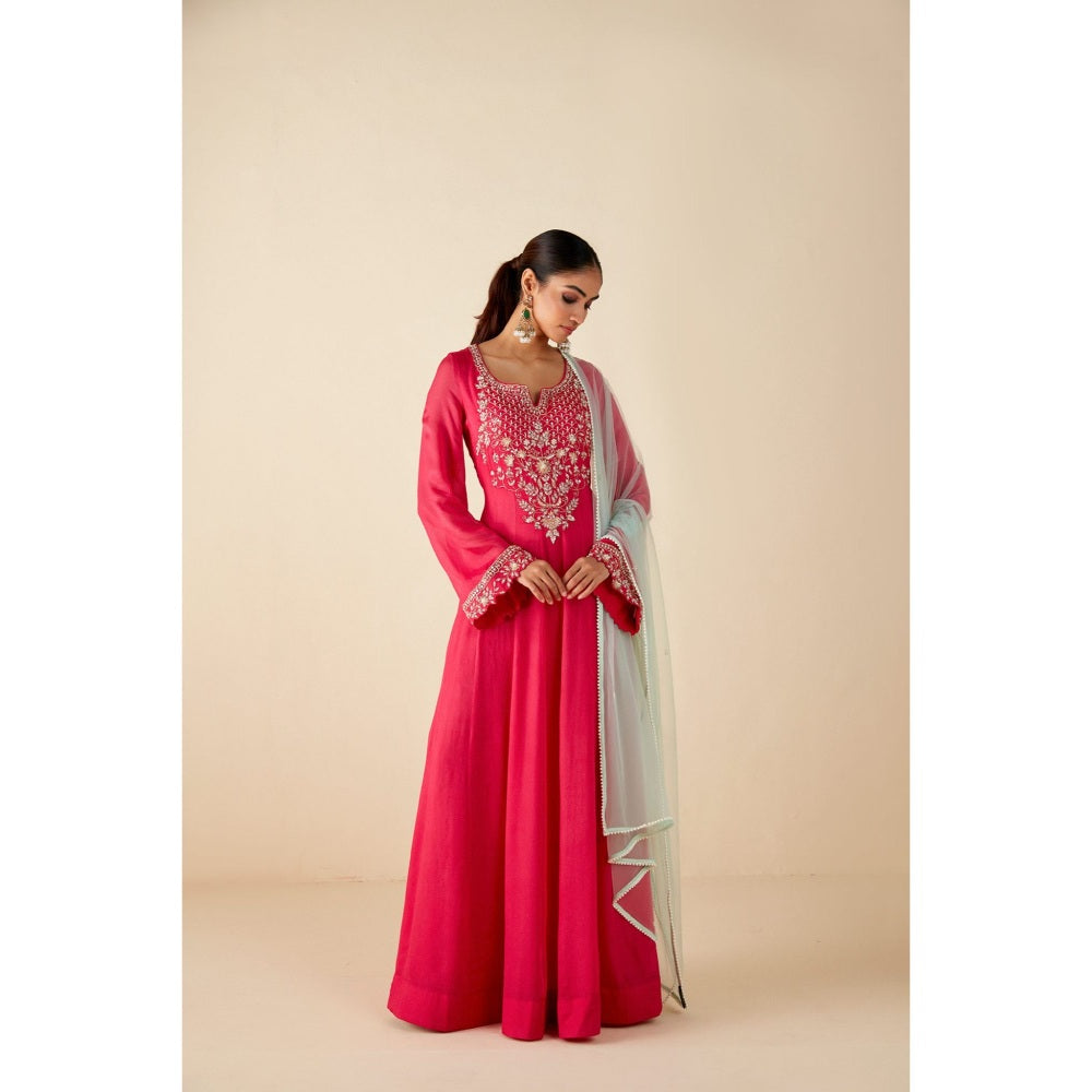 Suruchi Parakh Womens Pink Flared Sleeve Anarkali Kurta and Dupatta (Set of 2)