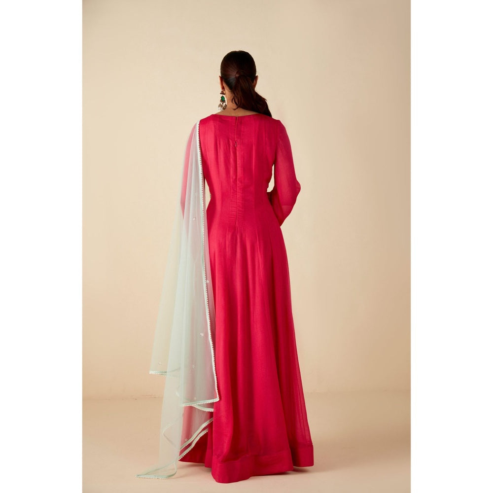 Suruchi Parakh Womens Pink Flared Sleeve Anarkali Kurta and Dupatta (Set of 2)