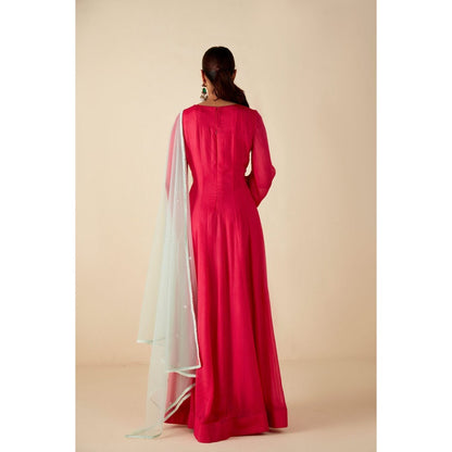 Suruchi Parakh Womens Pink Flared Sleeve Anarkali Kurta and Dupatta (Set of 2)