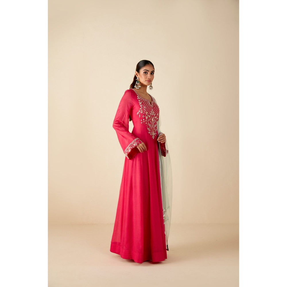 Suruchi Parakh Womens Pink Flared Sleeve Anarkali Kurta and Dupatta (Set of 2)