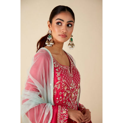 Suruchi Parakh Womens Pink Flared Sleeve Anarkali Kurta and Dupatta (Set of 2)