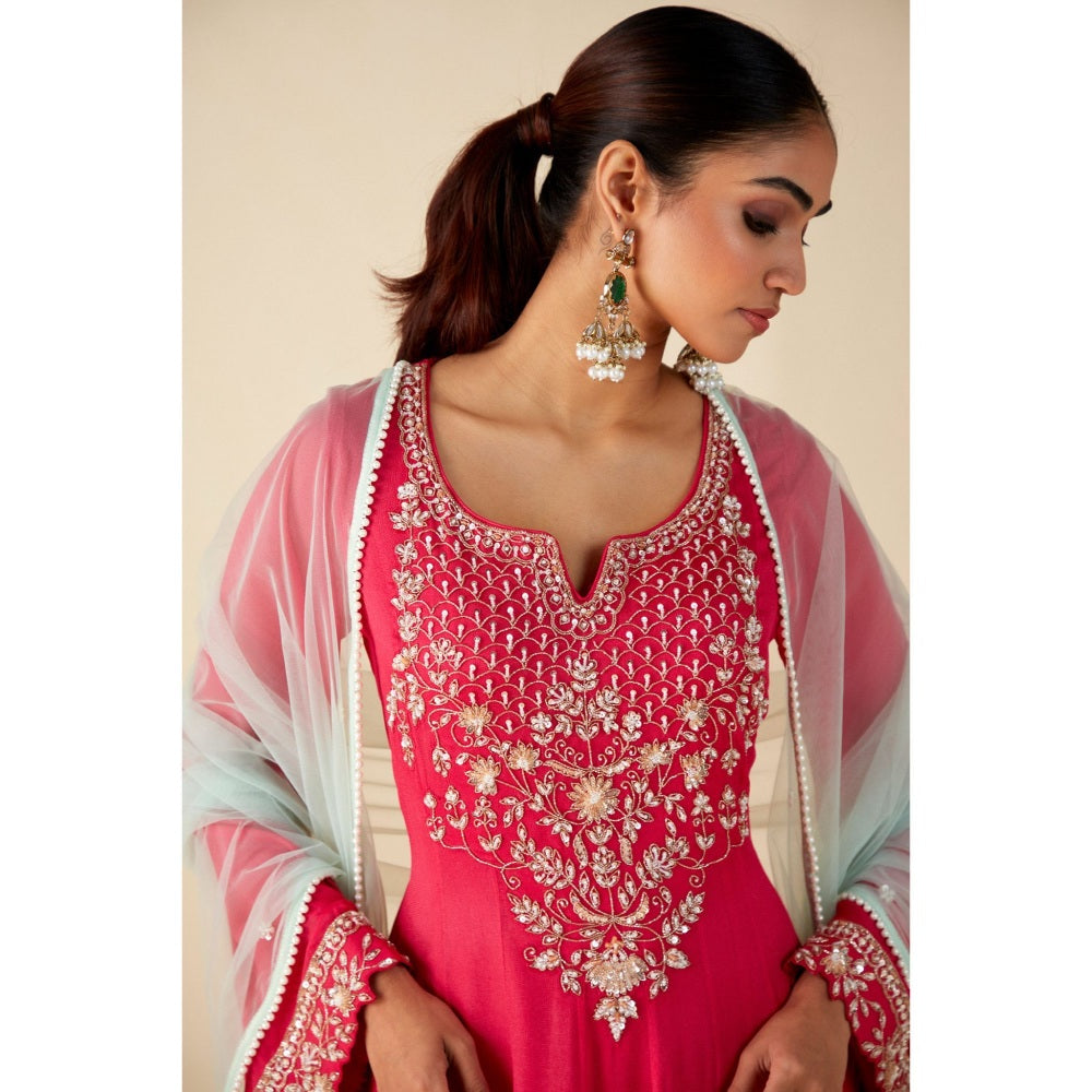 Suruchi Parakh Womens Pink Flared Sleeve Anarkali Kurta and Dupatta (Set of 2)