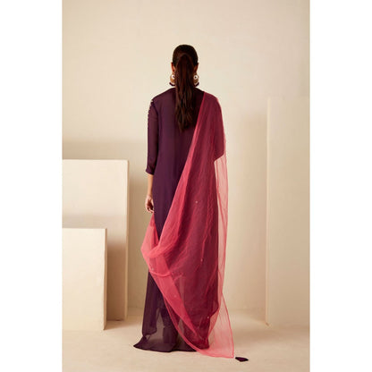 Suruchi Parakh Womens Wine Kurta with Bustier and Pant Dupatta (Set of 4)