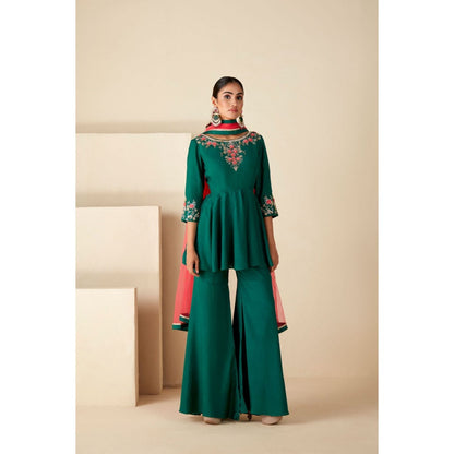 Suruchi Parakh Womens Green Embellished Kurta with Sharara and Dupatta (Set of 3)