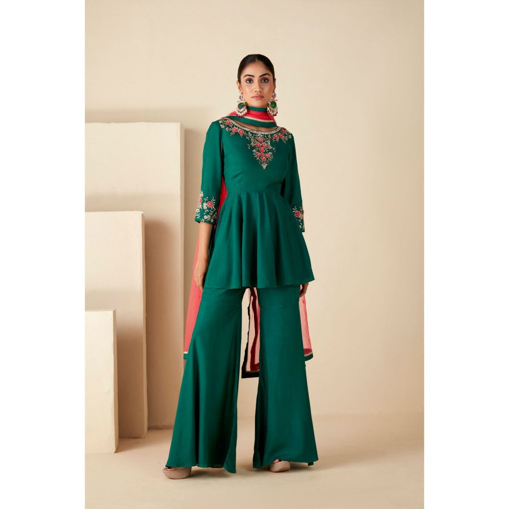 Suruchi Parakh Womens Green Embellished Kurta with Sharara and Dupatta (Set of 3)