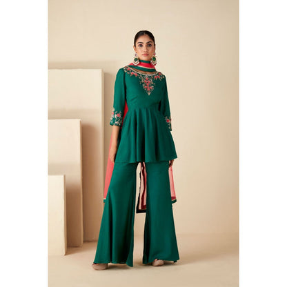 Suruchi Parakh Womens Green Embellished Kurta with Sharara and Dupatta (Set of 3)
