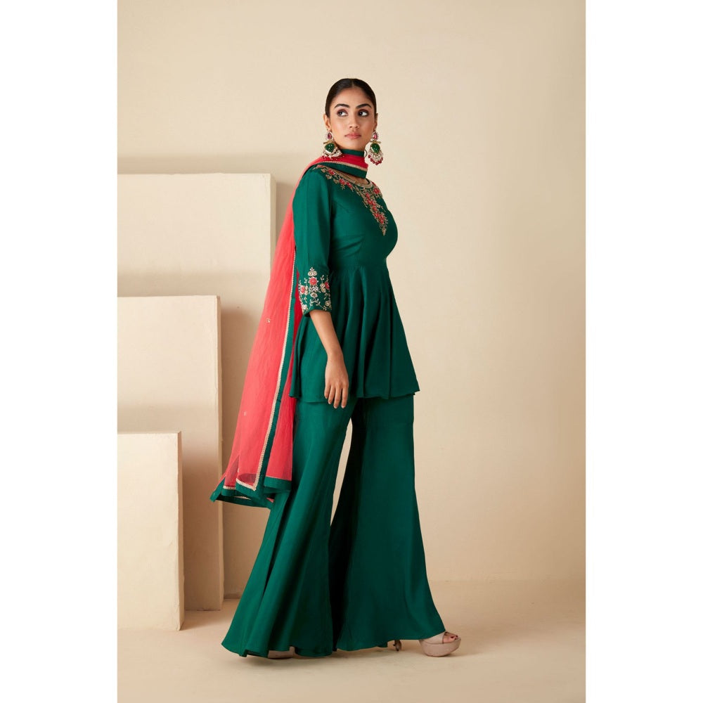 Suruchi Parakh Womens Green Embellished Kurta with Sharara and Dupatta (Set of 3)