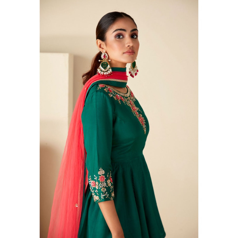 Suruchi Parakh Womens Green Embellished Kurta with Sharara and Dupatta (Set of 3)