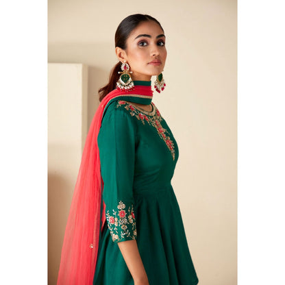 Suruchi Parakh Womens Green Embellished Kurta with Sharara and Dupatta (Set of 3)