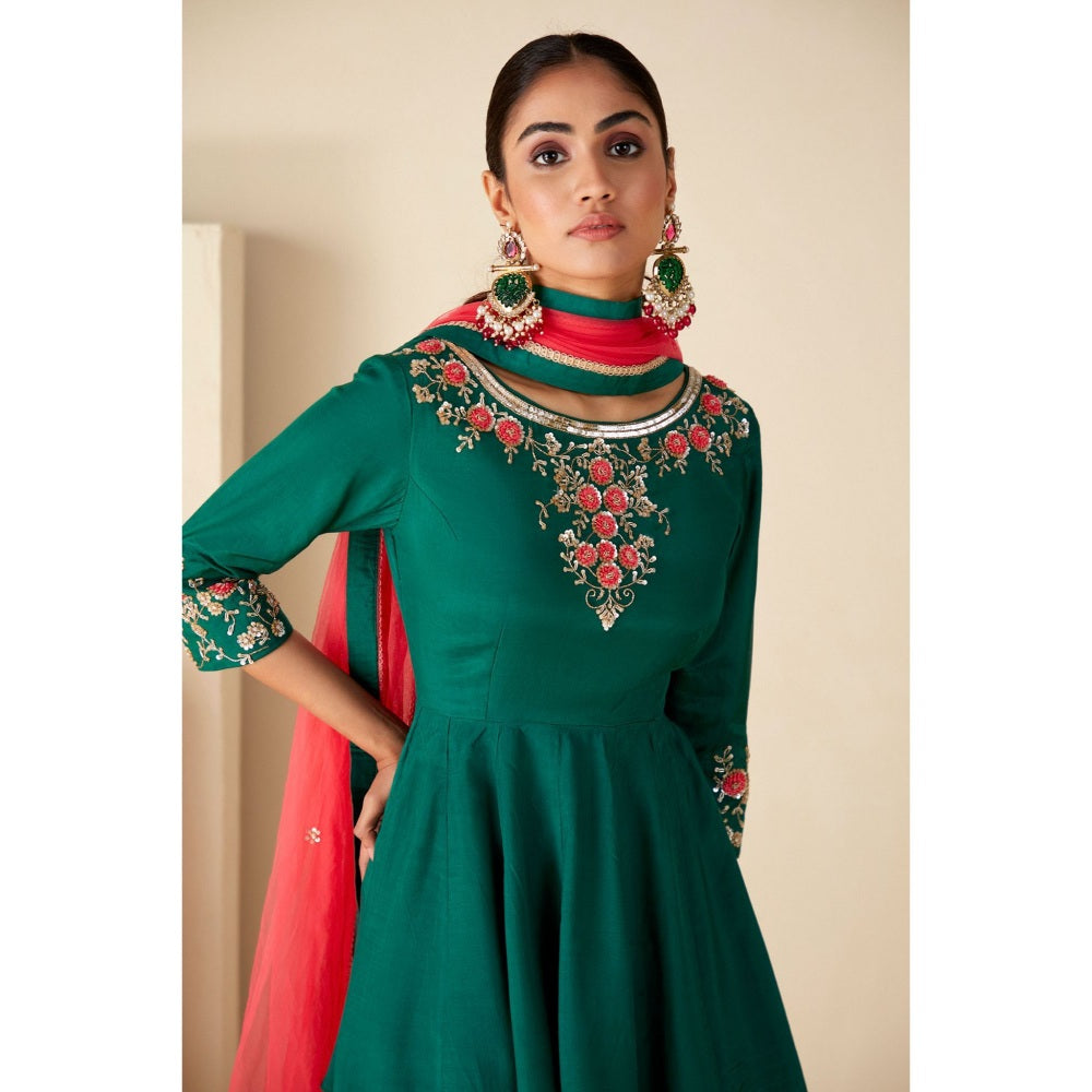 Suruchi Parakh Womens Green Embellished Kurta with Sharara and Dupatta (Set of 3)