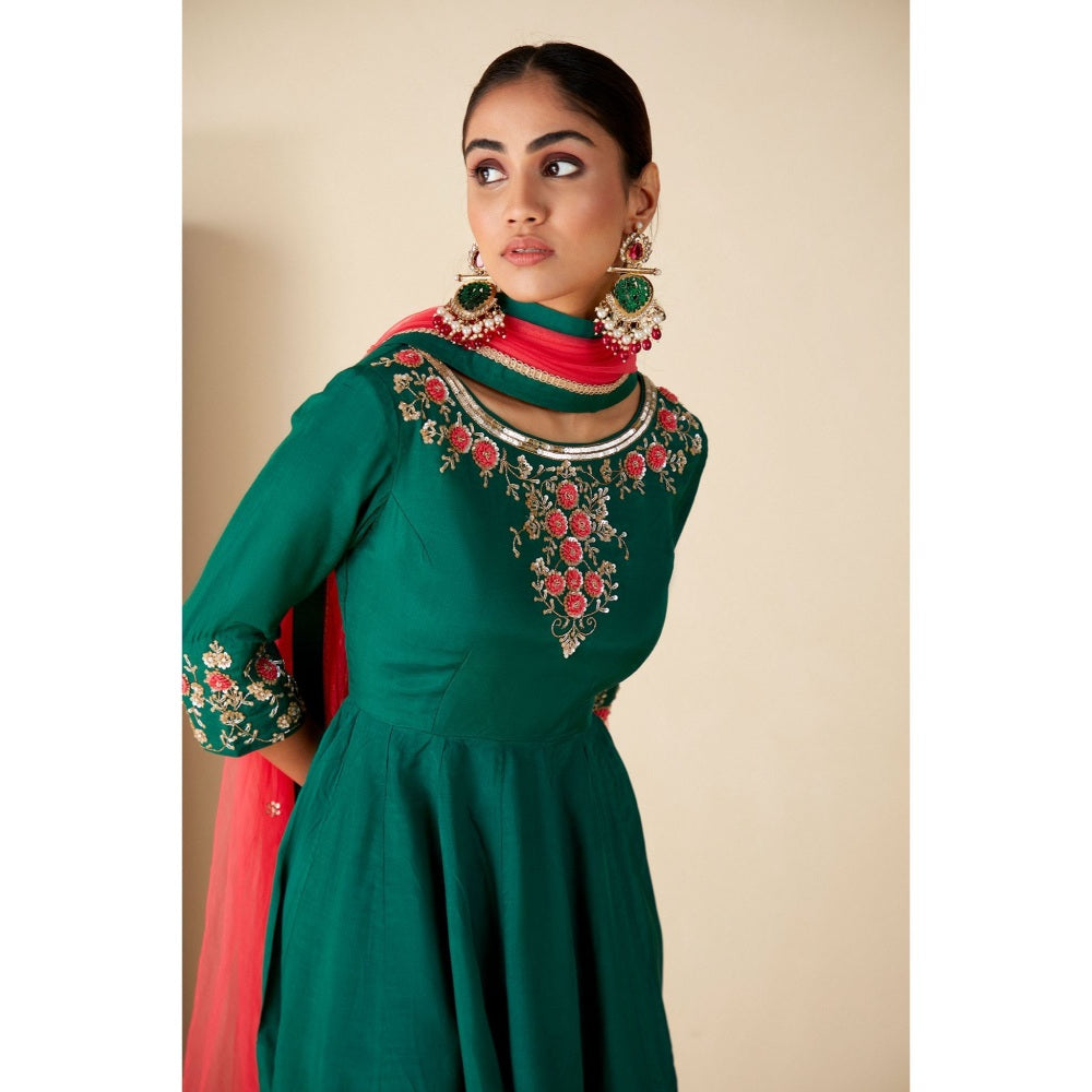 Suruchi Parakh Womens Green Embellished Kurta with Sharara and Dupatta (Set of 3)