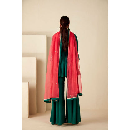 Suruchi Parakh Womens Green Embellished Kurta with Sharara and Dupatta (Set of 3)