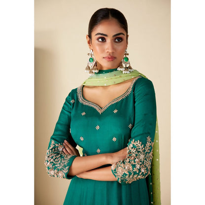 Suruchi Parakh Womens Green Embellished Anarkali Kurta and Dupatta (Set of 2)