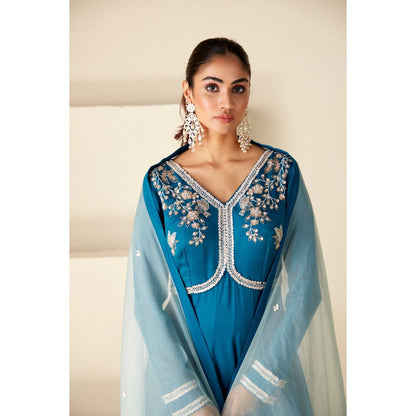 Suruchi Parakh Womens Teal Embellished Anarkali Kurta and Dupatta (Set of 2)