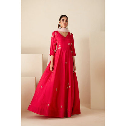 Suruchi Parakh Womens Pink V Neck Anarkali Kurta and Dupatta (Set of 2)