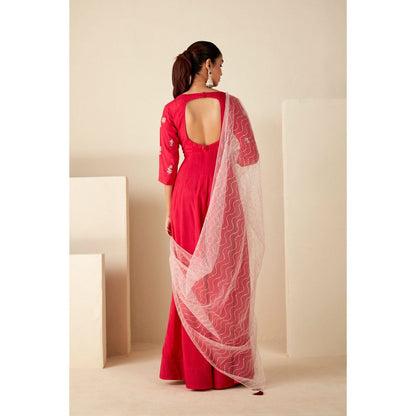 Suruchi Parakh Womens Pink V Neck Anarkali Kurta and Dupatta (Set of 2)