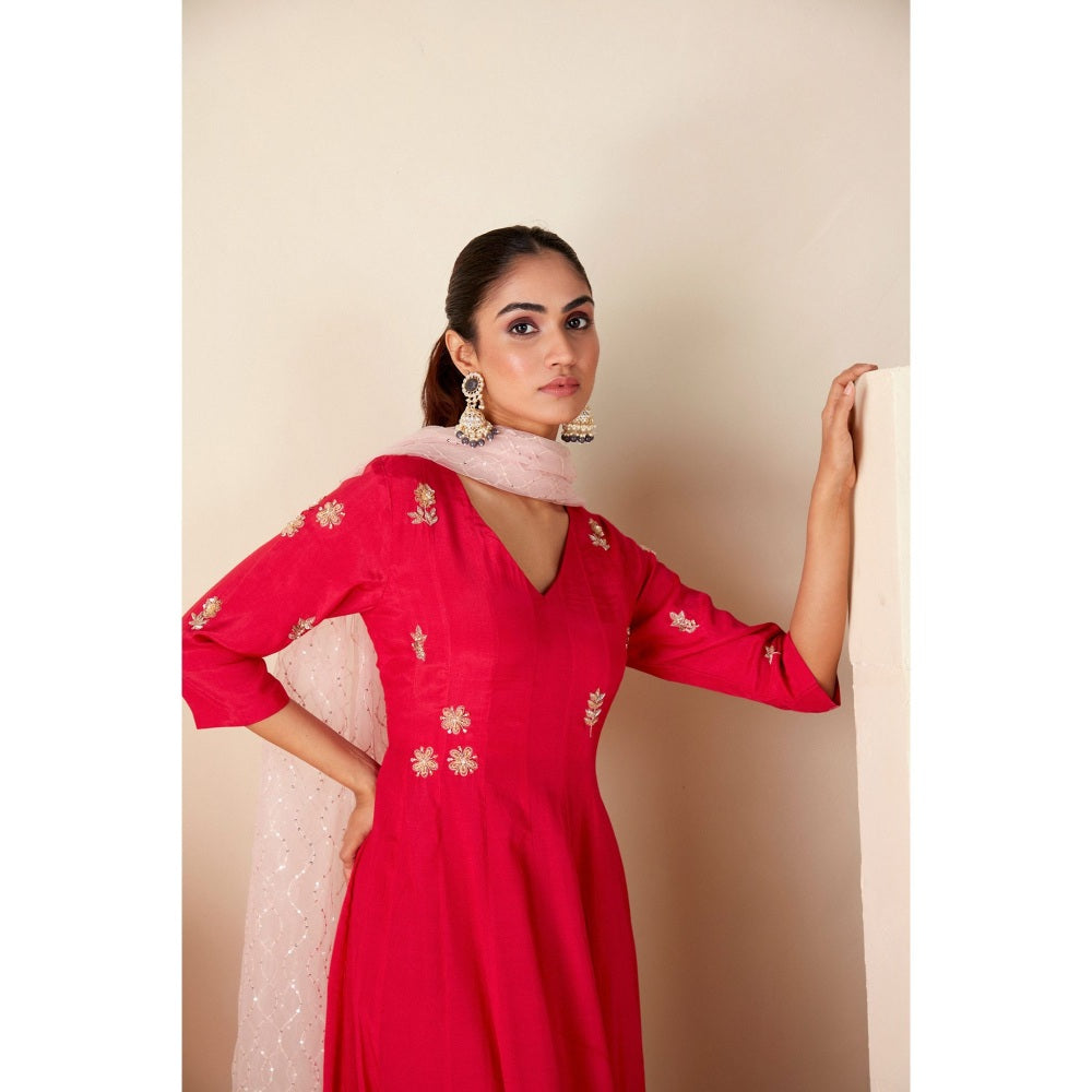 Suruchi Parakh Womens Pink V Neck Anarkali Kurta and Dupatta (Set of 2)