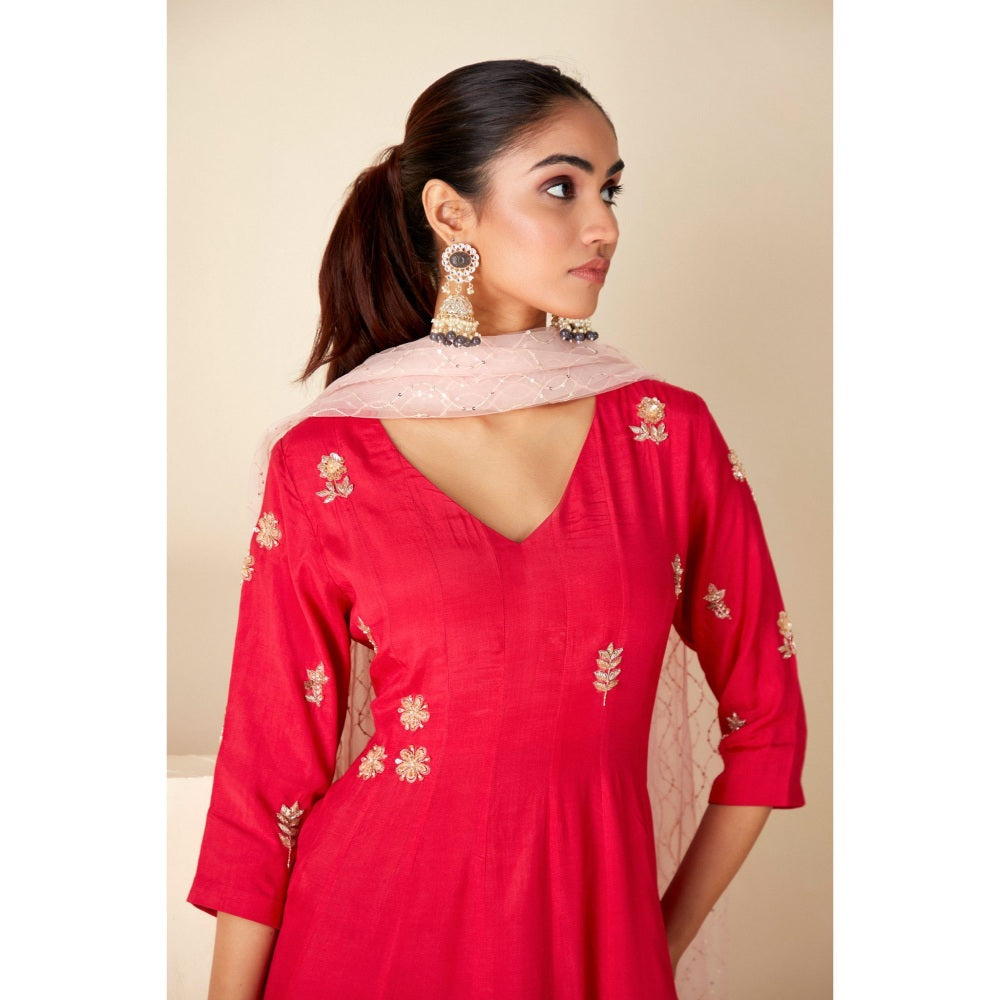 Suruchi Parakh Womens Pink V Neck Anarkali Kurta and Dupatta (Set of 2)