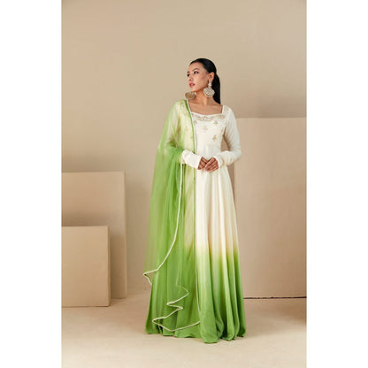 Suruchi Parakh Womens Cream Embellished Anarkali Kurta and Dupatta (Set of 2)