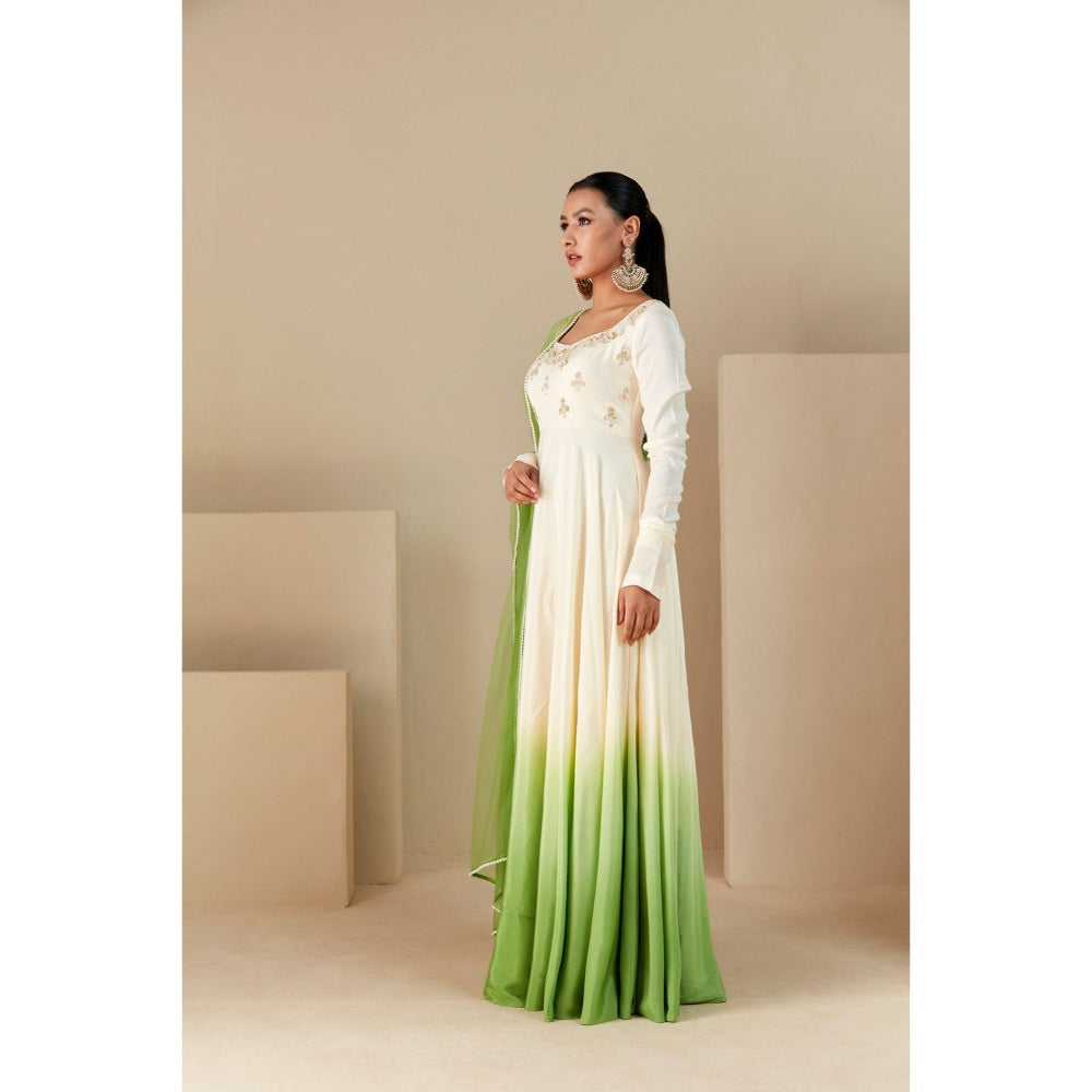 Suruchi Parakh Womens Cream Embellished Anarkali Kurta and Dupatta (Set of 2)