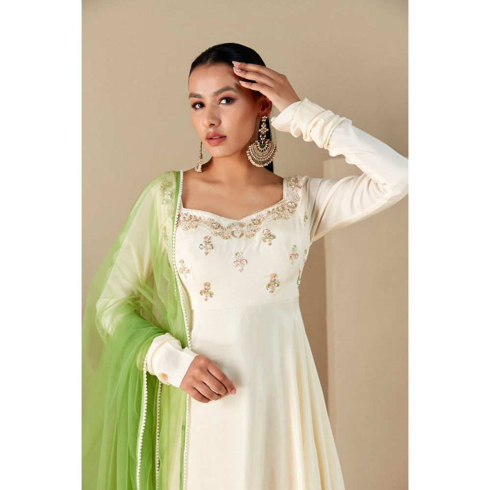 Suruchi Parakh Womens Cream Embellished Anarkali Kurta and Dupatta (Set of 2)