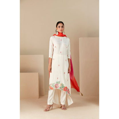 Suruchi Parakh Womens Off White Embroidered Kurta with Pant and Dupatta (Set of 3)