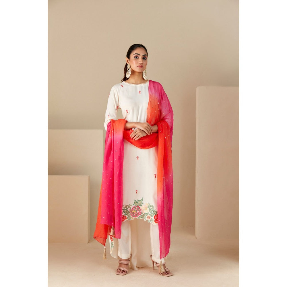 Suruchi Parakh Womens Off White Embroidered Kurta with Pant and Dupatta (Set of 3)