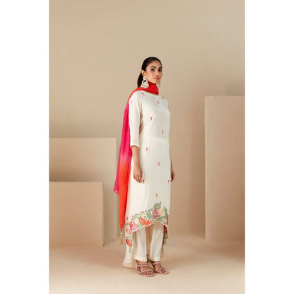 Suruchi Parakh Womens Off White Embroidered Kurta with Pant and Dupatta (Set of 3)