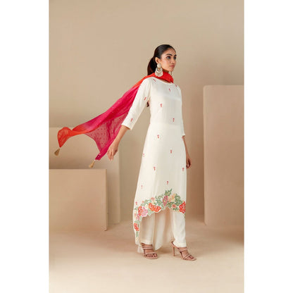 Suruchi Parakh Womens Off White Embroidered Kurta with Pant and Dupatta (Set of 3)