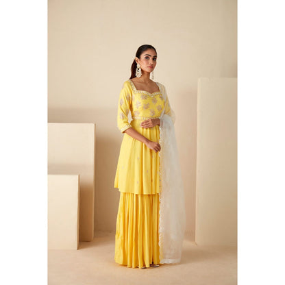 Suruchi Parakh Womens Yellow Embellished Kurta with Sharara and Dupatta (Set of 3)