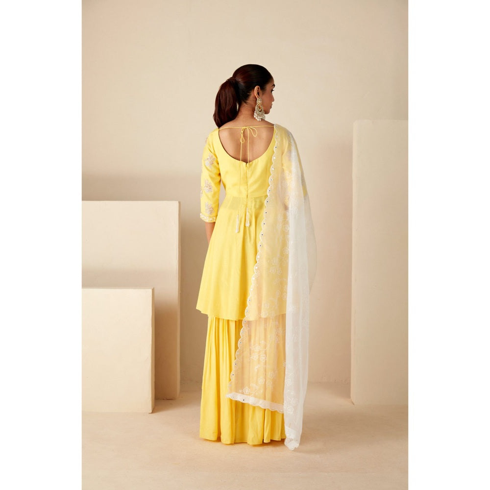 Suruchi Parakh Womens Yellow Embellished Kurta with Sharara and Dupatta (Set of 3)